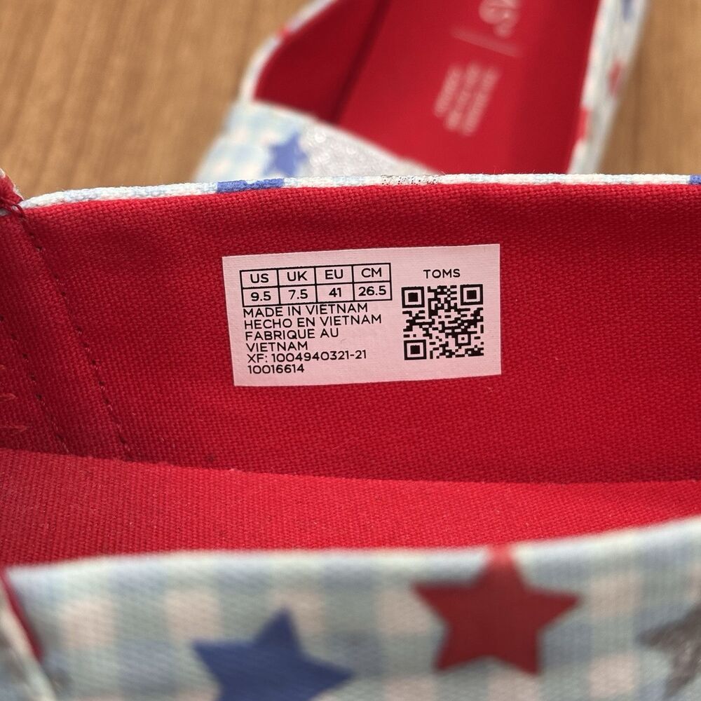 TOMS Blue & Red Gingham‎ Glow In The Dark Star Print Alpargata Shoes Size 9.5 - Picture 8 of 9